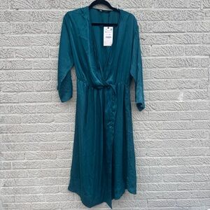 Zara Flowy Wrap Midi Dress Teal Green XL New With Tags